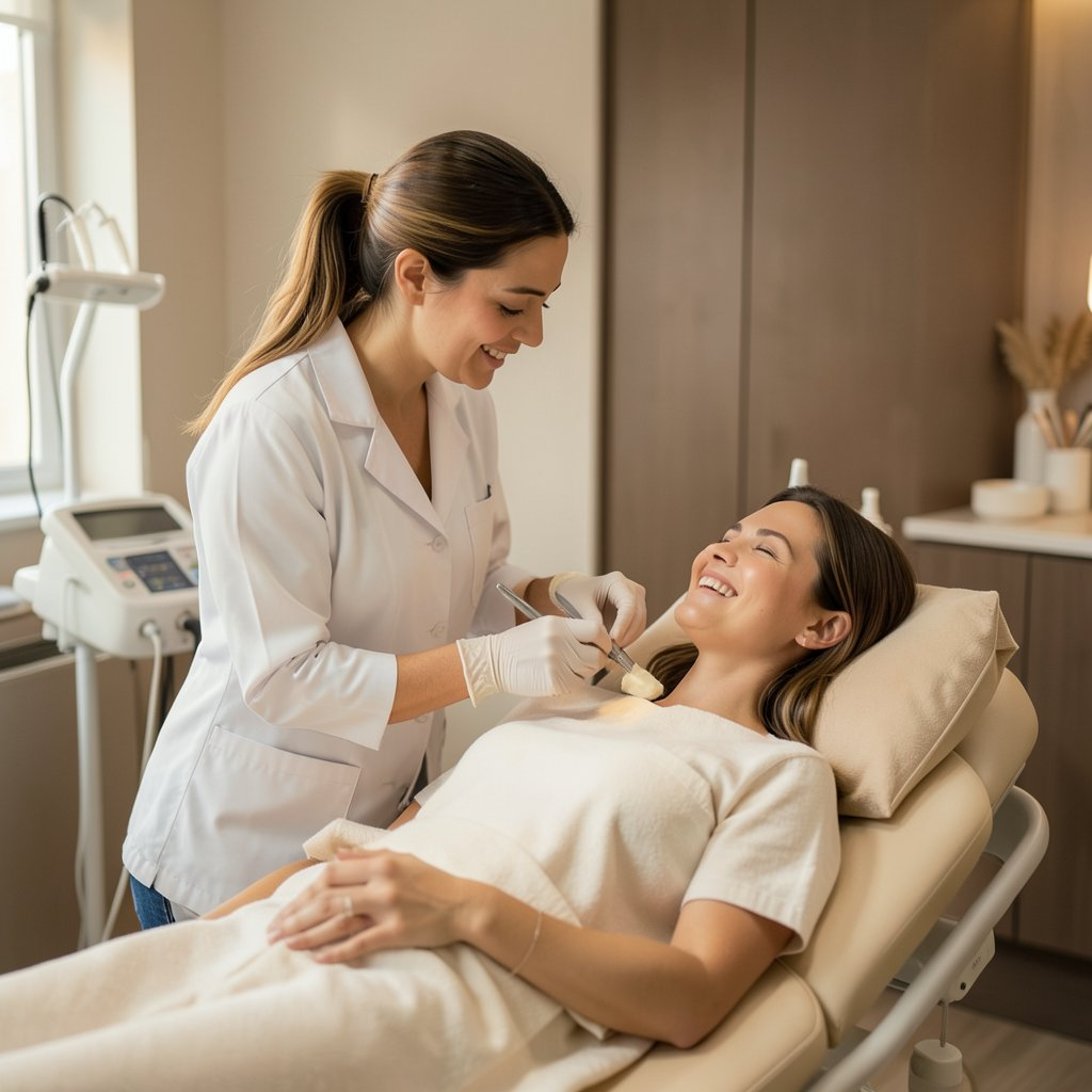 Clinician performing a facial laser therapy session